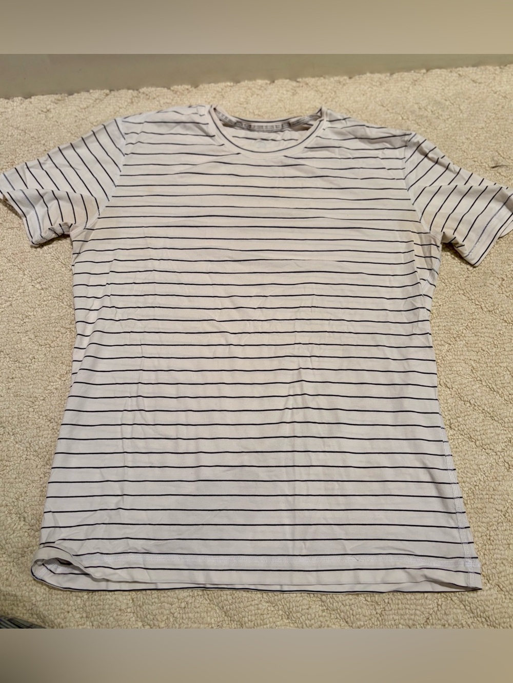 Lululemon Men’s White Black Striped Short Sleeve Shirt